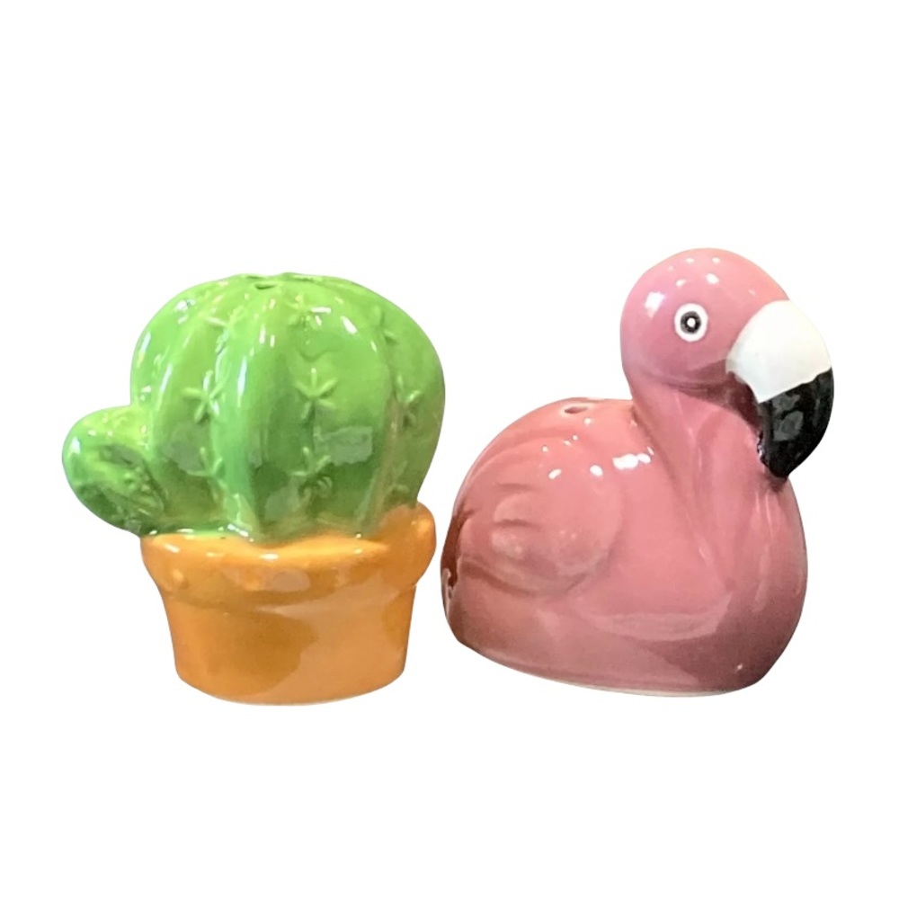 Flamingo & Cactus Summer Ceramic Salt And Pepper Shakers Set Let’s Party 2.5”